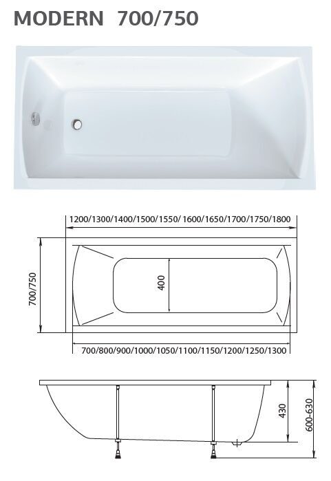 Ванна акриловая Marka One MODERN 130x70