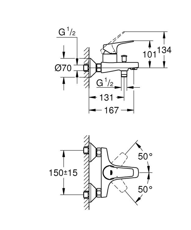 Смеситель для ванны Grohe BauFlow 23756000 хром