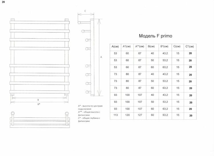 Полотенцесушитель ДВИН F Primo 80/50 Водяной 1"-3/4"-1/2" К3 Полированный