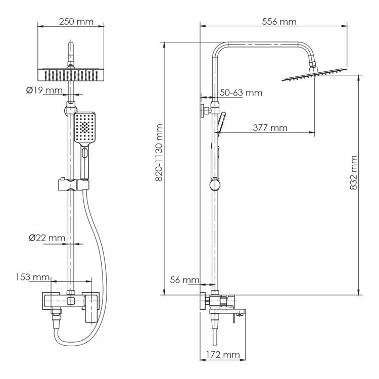 Система душевая WasserKRAFT A27701 со смесителем чёрный