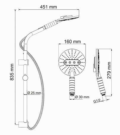 Душевой комплект WasserKRAFT A044 с ручным душем хром