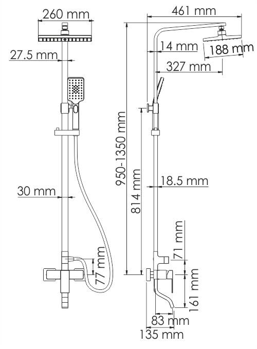 Система душевая WasserKRAFT A16501 со смесителем хром