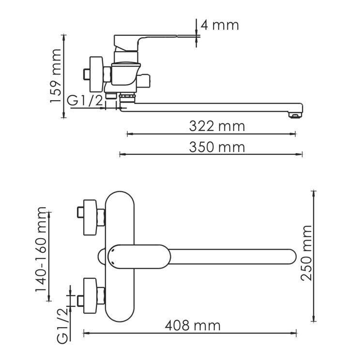 Смеситель для ванны WasserKRAFT Dinkel 5802L хром