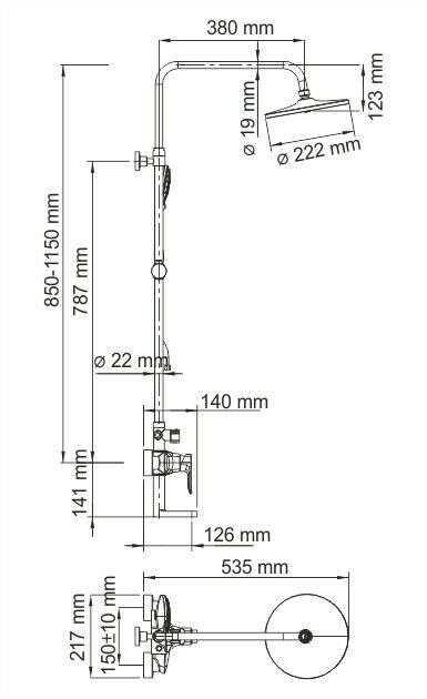 Система душевая WasserKRAFT A16601 со смесителем хром