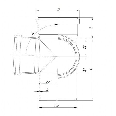 Крестовина 2-плоскостная канализационная Ostendorf HTED Ду 110х110х110х67° серая (арт.115920)